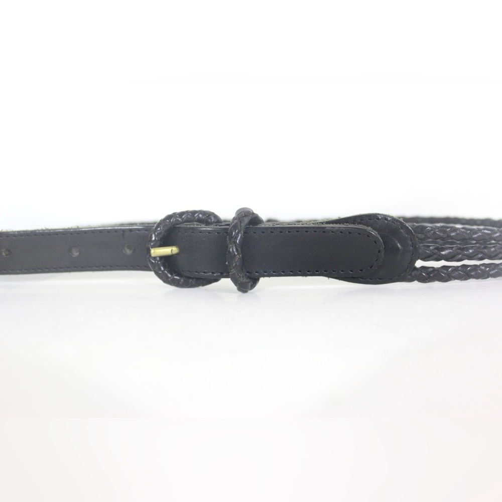 Skinny Braided Black Leather Belt with Braided Leather Buckle and Keeper Loop